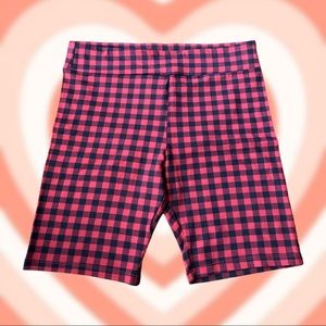 FOREVER 21 RED AND BLACK PLAID BIKER SHORTS size m
